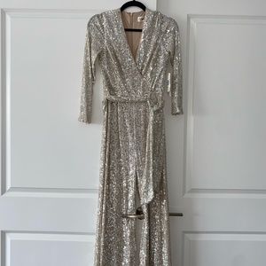 Sequin Wrap Front Long Sleeve Jumpsuit-NWT!!